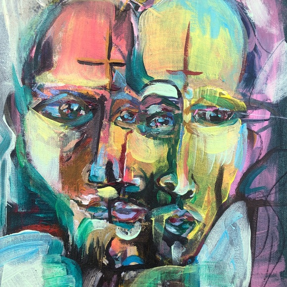 11x14” original artwork acrylic, oil pastels, pencil on canvas board signed - Picture 2 of 5